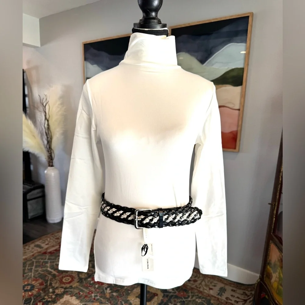 Nine West Black and White Braided Belt